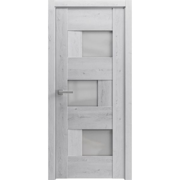 Solid French Door | Sete 6933 Nordic White with Frosted Glass | Single Regular Panel Frame Trims Handle | Bathroom Bedroom Sturdy Doors 