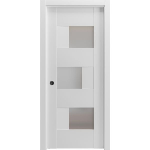 Sliding Pocket Door with Opaque Glass / Sete 6933 White Silk / Kit Rail Hardware / MDF Interior Bedroom Modern Doors