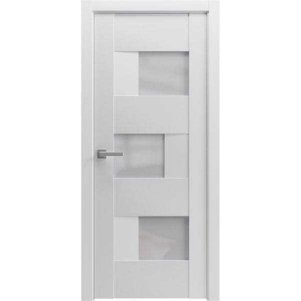 Solid French Door Opaque Glass / Sete 6933 White Silk / Single Regular Panel Frame Handle / Bathroom Bedroom Modern Doors 