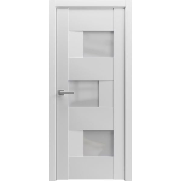 Solid French Door / Sete 6933 White Silk with Frosted Glass / Single Regular Panel Frame Handle / Bathroom Bedroom Modern Doors 