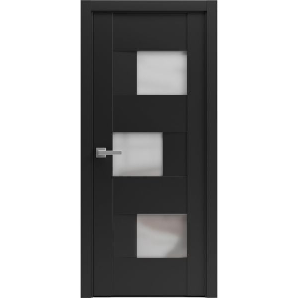 Solid French Door | Sete 6933 Matte Black with Frosted Glass | Single Regular Panel Frame Trims Handle | Bathroom Bedroom Sturdy Doors 