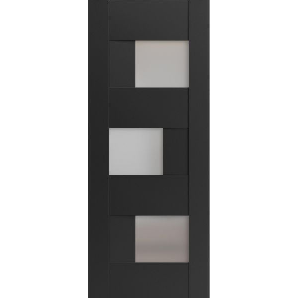 Slab Barn Door Panel | Sete 6933 Matte Black with Frosted Glass | Sturdy Finished Doors | Pocket Closet Sliding