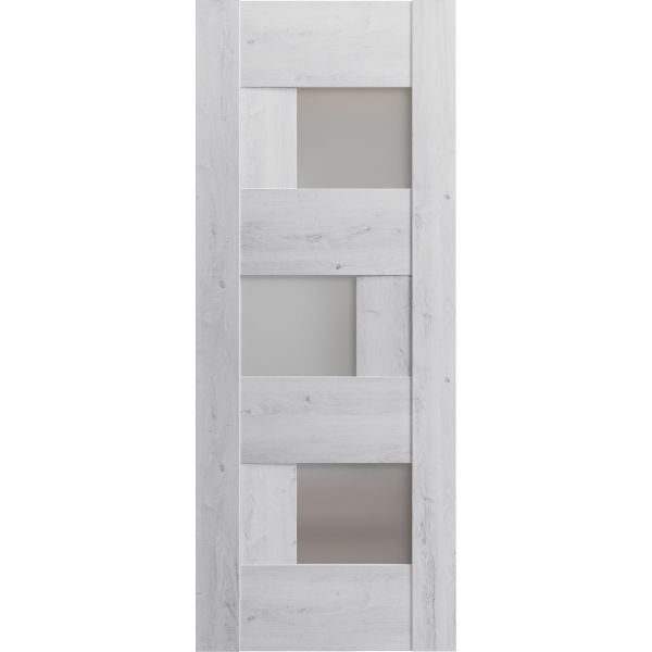 Slab Barn Door Panel Frosted Glass | Sete 6933 Nordic White | Sturdy Finished Doors | Pocket Closet Sliding-18" x 80"