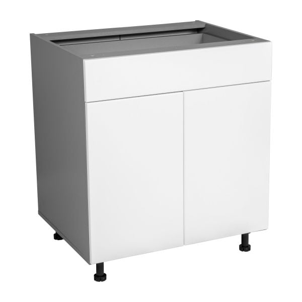 30" Base Cabinet Double Door Single Drawer with White Gloss door