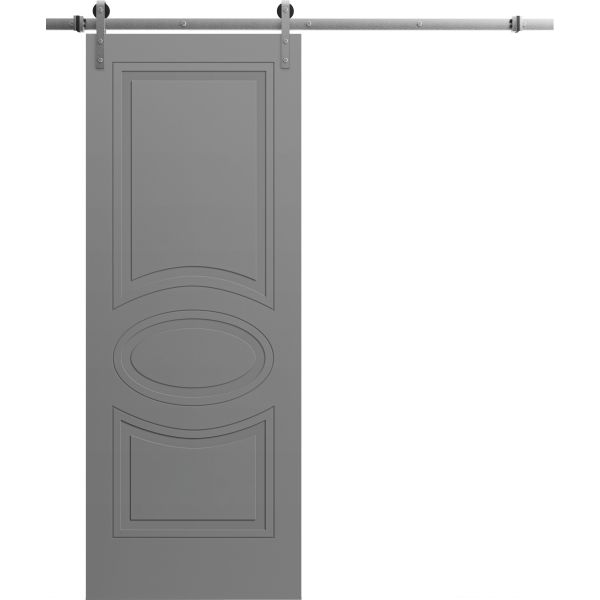Modern Barn Door 18" x 80" inches / Mela 7001 Painted Grey / 6.6FT Silver Rail Track Heavy Hardware Set / Solid Panel Interior Doors