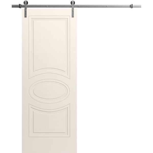 Modern Barn Door 18" x 80" inches / Mela 7001 Painted Creamy / 6.6FT Silver Rail Track Heavy Hardware Set / Solid Panel Interior Doors