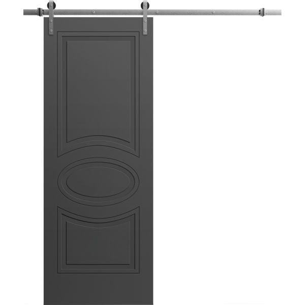Modern Barn Door 18" x 80" inches / Mela 7001 Painted Black / 6.6FT Silver Rail Track Heavy Hardware Set / Solid Panel Interior Doors