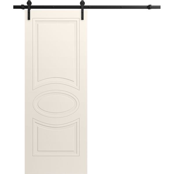 Modern Barn Door 18" x 80" inches / Mela 7001 Painted Creamy / 6.6FT Rail Track Heavy Hardware Set / Solid Panel Interior Doors