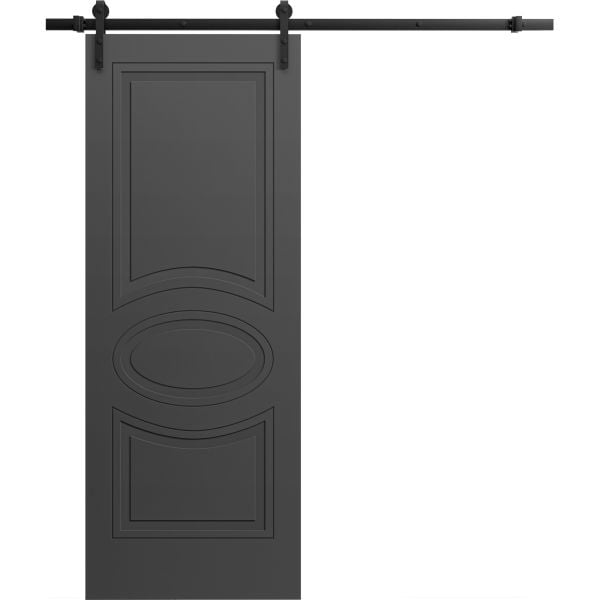 Modern Barn Door 18" x 80" inches / Mela 7001 Painted Black / 6.6FT Rail Track Heavy Hardware Set / Solid Panel Interior Doors