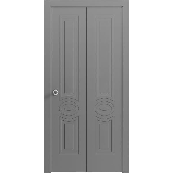 Sliding Closet Bi-fold Doors 36 x 80 inches | Mela 7001 Painted Grey | Sturdy Tracks Moldings Trims Hardware Set | Wood Solid Bedroom Wardrobe Doors