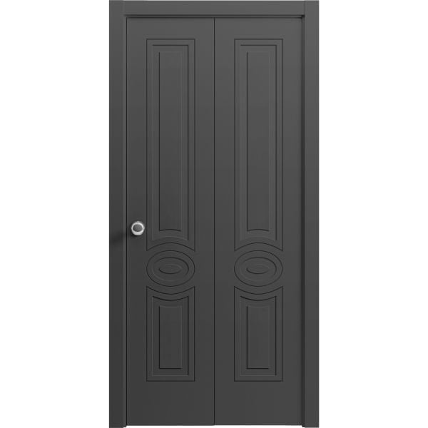 Sliding Closet Bi-fold Doors 36 x 80 inches | Mela 7001 Painted Black | Sturdy Tracks Moldings Trims Hardware Set | Wood Solid Bedroom Wardrobe Doors