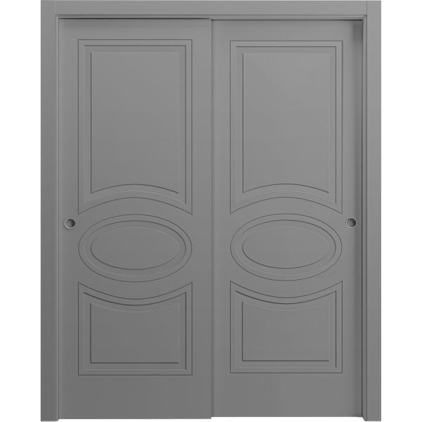 Sliding Closet Bypass Doors 36 x 80 inches / Mela 7001 Painted Grey / Rails Hardware Set / Wood Solid Bedroom Wardrobe Doors