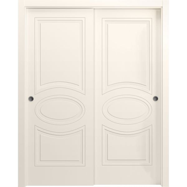 Sliding Closet Bypass Doors 36 x 80 inches / Mela 7001 Painted Creamy / Rails Hardware Set / Wood Solid Bedroom Wardrobe Doors