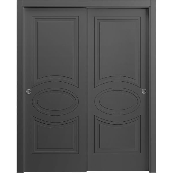Sliding Closet Bypass Doors 36 x 80 inches / Mela 7001 Painted Black / Rails Hardware Set / Wood Solid Bedroom Wardrobe Doors