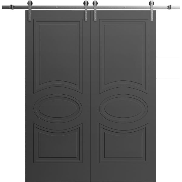 Modern Double Barn Door 84" x 96" inches / Mela 7001 Painted Black / 13FT Silver Rail Track Set / Solid Panel Interior Doors