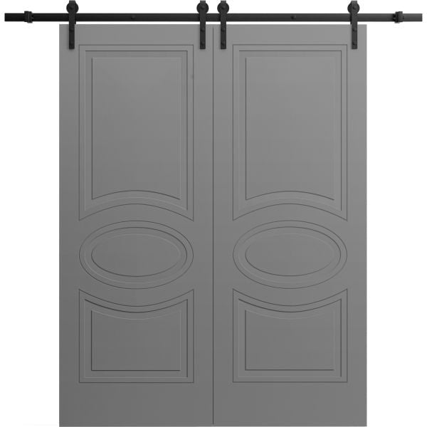 Modern Double Barn Door 36" x 80" inches / Mela 7001 Painted Grey / 13FT Rail Track Set / Solid Panel Interior Doors