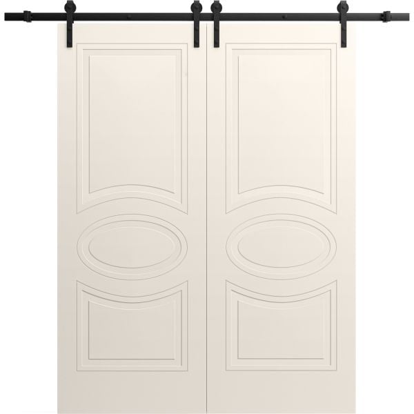 Modern Double Barn Door 36" x 80" inches / Mela 7001 Painted Creamy / 13FT Rail Track Set / Solid Panel Interior Doors