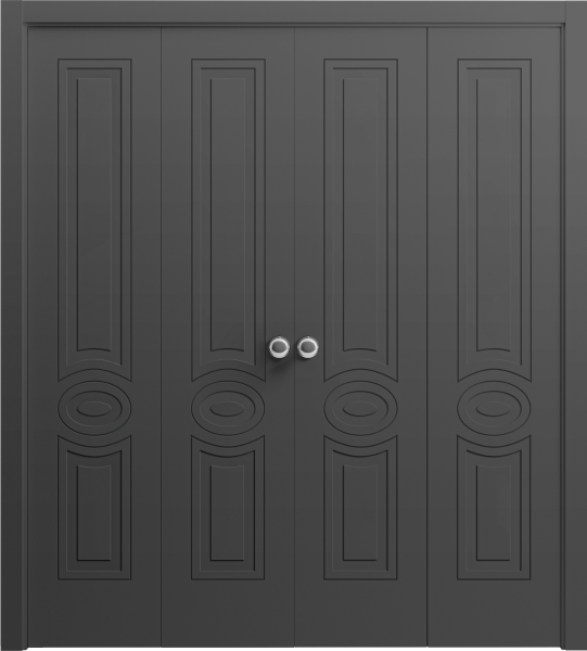 Sliding Closet Double Bi-fold Doors 72 x 84 inches | Mela 7001 Painted Black | Sturdy Tracks Moldings Trims Hardware Set | Wood Solid Bedroom Wardrobe Doors