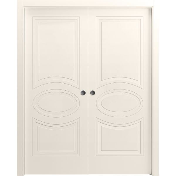 Sliding French Double Pocket Doors 36 x 80 inches / Mela 7001 Painted Creamy / Kit Rail Hardware / MDF Interior Bedroom Modern Doors