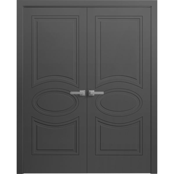 Interior Solid French Double Doors 56 x 80 inches / Mela 7001 Painted Black / Wood Interior Solid Panel Frame / Closet Bedroom Modern Doors