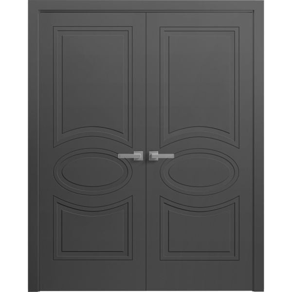 Interior Solid French Double Doors 36 x 80 inches / Mela 7001 Painted Black / Wood Interior Solid Panel Frame / Closet Bedroom Modern Doors