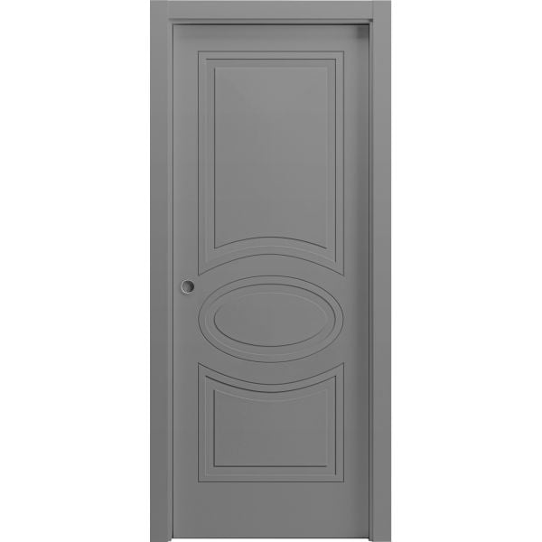 Sliding Pocket Door 18 x 84 inches / Mela 7001 Painted Grey / Kit Rail Hardware / MDF Interior Bedroom Modern Doors