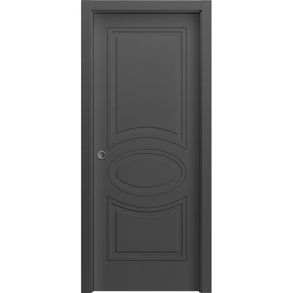 Sliding Pocket Door 18 x 84 inches / Mela 7001 Painted Black / Kit Rail Hardware / MDF Interior Bedroom Modern Doors