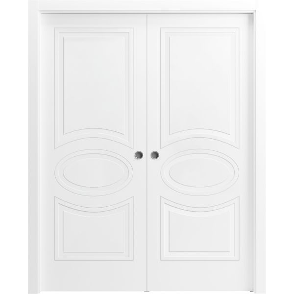 Sliding French Double Pocket Doors / Mela 7001 Matte White / Kit Rail Hardware / MDF Interior Bedroom Modern Doors