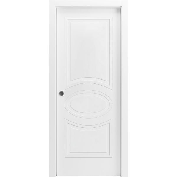 Sliding Pocket Door 18 x 80 inches / Mela 7001 Matte White / Kit Rail Hardware / MDF Interior Bedroom Modern Doors