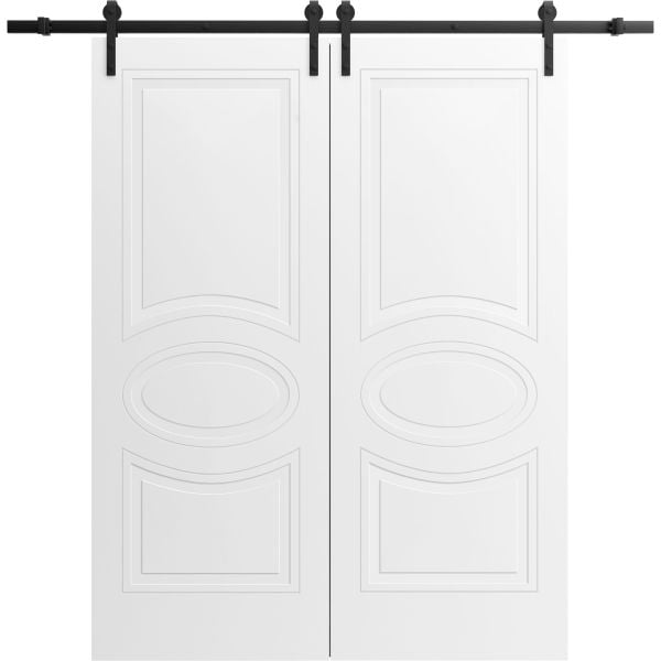 Modern Double Barn Door / Mela 7001 / 13FT Rail Track Set / Solid Panel Interior Doors-36" x 80"-Black Rail
