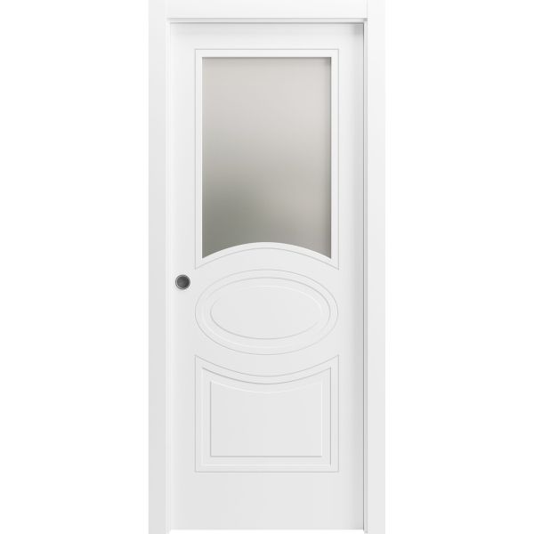 Sliding Pocket Door / Mela 7012 Matte White with Frosted Glass / Kit Rail Hardware / MDF Interior Bedroom Modern Doors