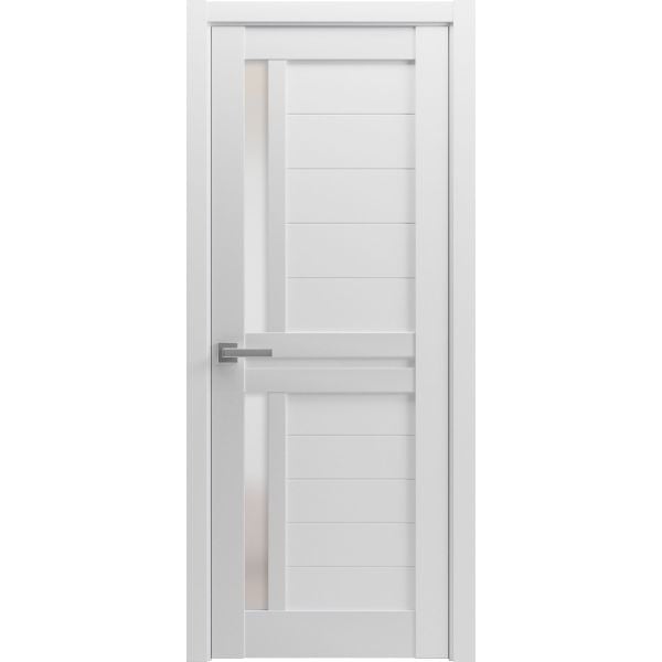 Interior Solid French Door | Veregio 7288 White Silk with Frosted Glass | Single Regular Panel Frame Trims Handle | Bathroom Bedroom Sturdy Doors 