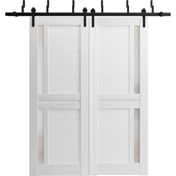 Sliding Closet Barn Bypass Doors | Veregio 7288 White Silk with Frosted Glass | Sturdy 6.6ft Rails Hardware Set | Wood Solid Bedroom Wardrobe Doors 