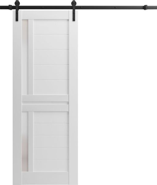 Sturdy Barn Door Frosted Glass | Veregio 7288 White Silk | 6.6FT Rail Hangers Heavy Hardware Set | Solid Panel Interior Doors-30" x 84"