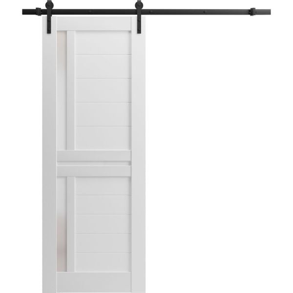 Sturdy Barn Door | Veregio 7288 White Silk with Frosted Glass | 6.6FT Rail Hangers Heavy Hardware Set | Solid Panel Interior Doors