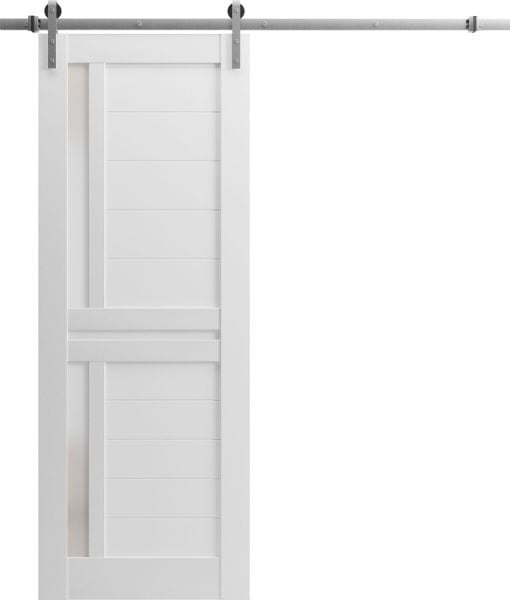 Sturdy Barn Door Frosted Glass | Veregio 7288 White Silk | 6.6FT Rail Hangers Heavy Hardware Set | Solid Panel Interior Doors-30" x 80"