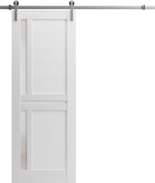 Sturdy Barn Door Frosted Glass | Veregio 7288 White Silk | 6.6FT Rail Hangers Heavy Hardware Set | Solid Panel Interior Doors-30" x 84"