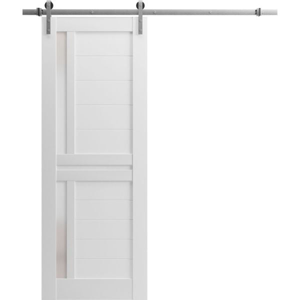 Sturdy Barn Door | Veregio 7288 White Silk with Frosted Glass | 6.6FT Silver Rail Hangers Heavy Hardware Set | Solid Panel Interior Doors