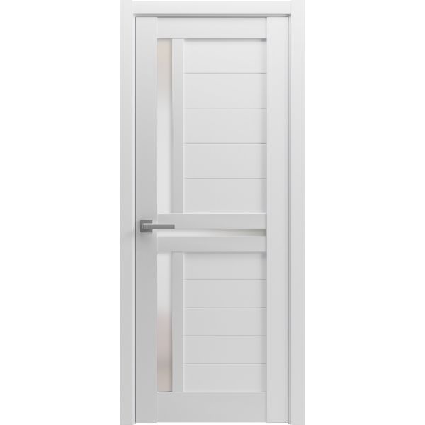 Interior Solid French Door Frosted Glass | Veregio 7288 White Silk | Single Regular Panel Frame Trims Handle | Bathroom Bedroom Sturdy Doors 