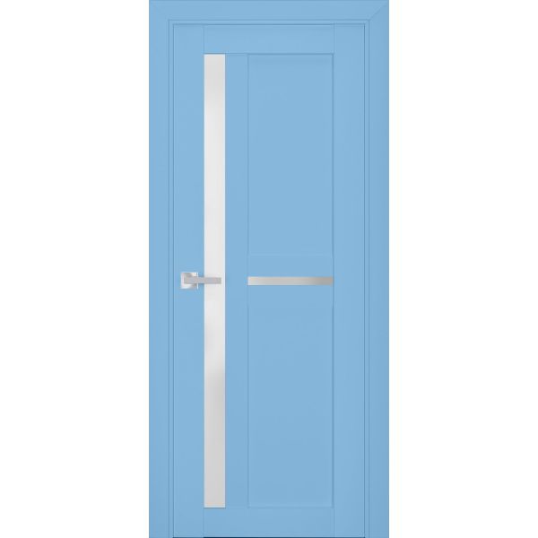 Interior Solid French Door | Veregio 7288 Aquamarine with Frosted Glass | Single Regular Panel Frame Trims Handle | Bathroom Bedroom Sturdy Doors 