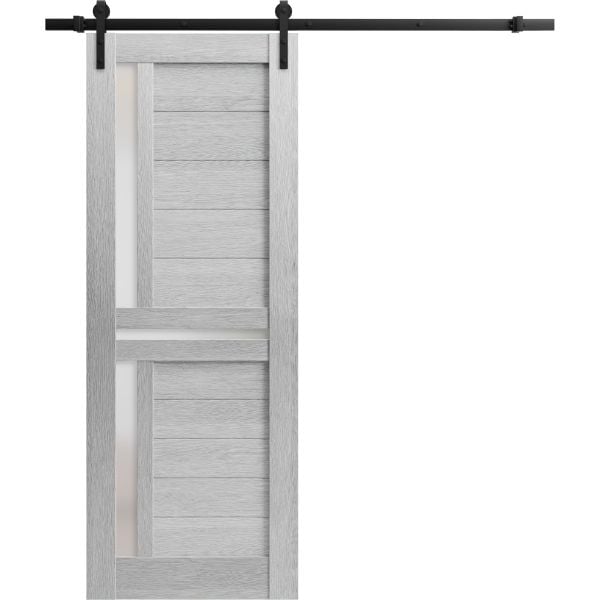 Sturdy Barn Door Frosted Glass | Veregio 7288 Light Grey Oak | 6.6FT Rail Hangers Heavy Hardware Set | Solid Panel Interior Doors