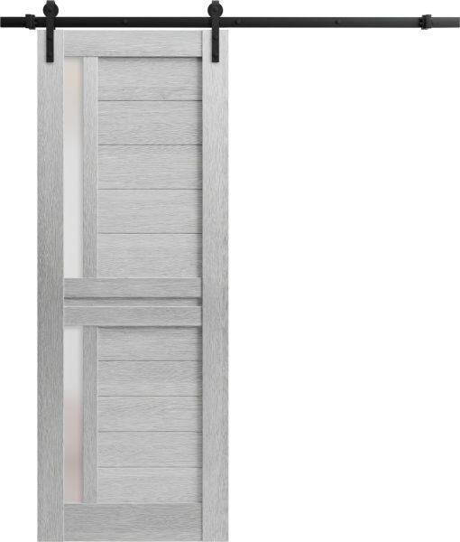 Sturdy Barn Door Frosted Glass | Veregio 7288 Light Grey Oak | 6.6FT Rail Hangers Heavy Hardware Set | Solid Panel Interior Doors-18" x 84"