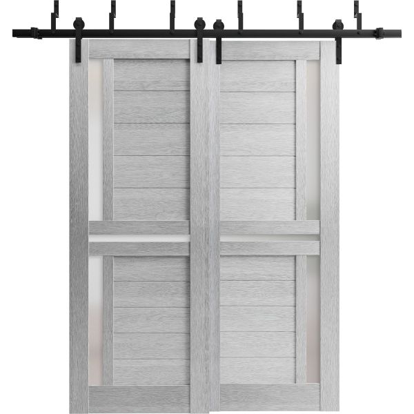 Sliding Closet Barn Bypass Doors | Veregio 7288 Light Grey Oak with Frosted Glass | Sturdy 6.6ft Rails Hardware Set | Wood Solid Bedroom Wardrobe Doors 