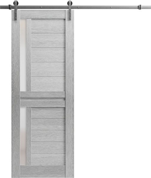 Sturdy Barn Door Frosted Glass | Veregio 7288 Light Grey Oak | 6.6FT Rail Hangers Heavy Hardware Set | Solid Panel Interior Doors-42" x 96"