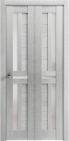 Sliding Closet Bi-fold Doors | Veregio 7288 Light Grey Oak with Frosted Glass | Sturdy Tracks Moldings Trims Hardware Set | Wood Solid Bedroom Wardrobe Doors 