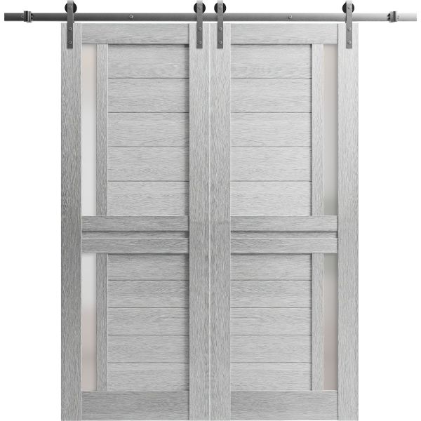 Sturdy Double Barn Door with Frosted Glass | Veregio 7288 Light Grey Oak | 13FT Rail Hangers Heavy Set | Solid Panel Interior Doors-72" x 80" (2* 36x80)