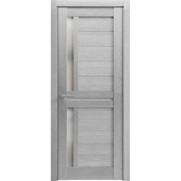 Interior Solid French Door | Veregio 7288 Light Grey Oak with Frosted Glass | Single Regular Panel Frame Trims Handle | Bathroom Bedroom Sturdy Doors 