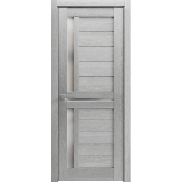 Interior Solid French Door Frosted Glass | Veregio 7288 Light Grey Oak | Single Regular Panel Frame Trims Handle | Bathroom Bedroom Sturdy Doors 