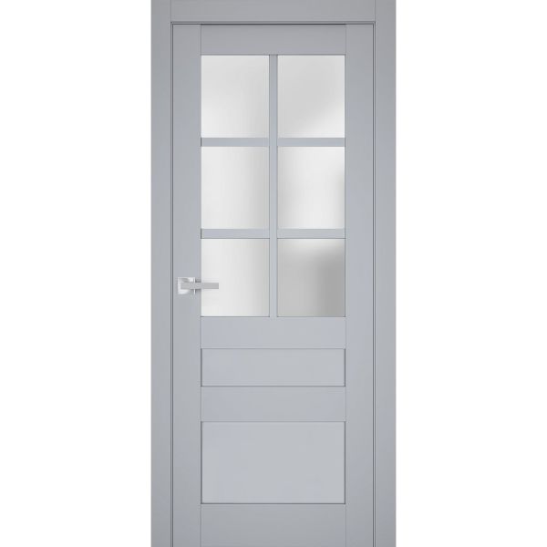 Interior Solid French Door | Veregio 7339 Matte Grey with Frosted Glass | Single Regular Panel Frame Trims Handle | Bathroom Bedroom Sturdy Doors 