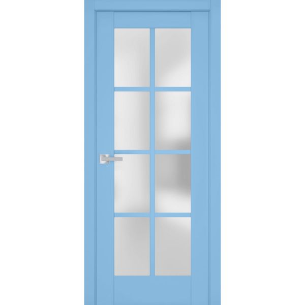 Interior Solid French Door | Veregio 7412 Aquamarine with Frosted Glass | Single Regular Panel Frame Trims Handle | Bathroom Bedroom Sturdy Doors 